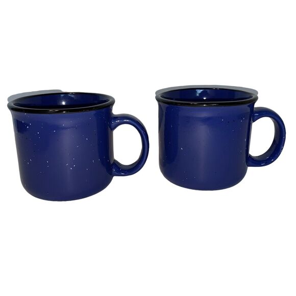 2 Von Pok & Chang Blue Speckled White Black Rim Large 16 oz Stoneware Coffee Mug - Picture 5 of 11